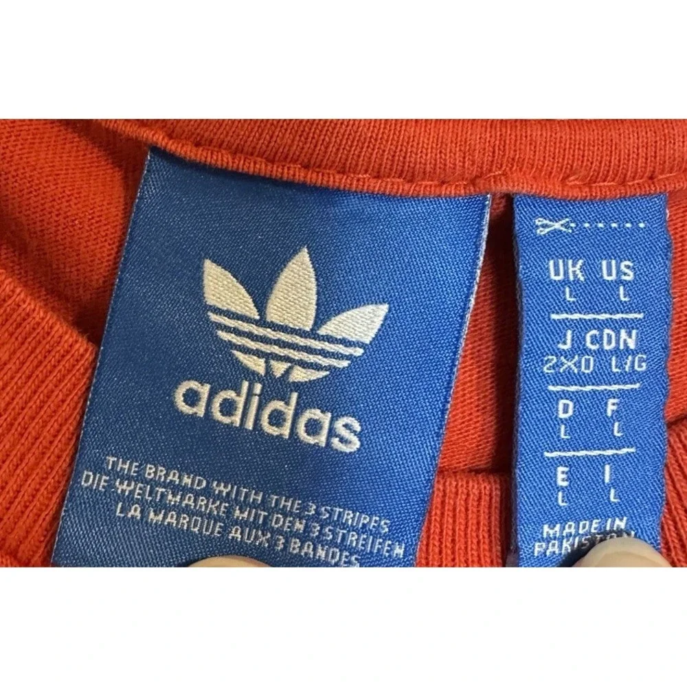 ADIDAS red Graphic short sleeve T-Shirt trefoil large logo sz L three stripe‎